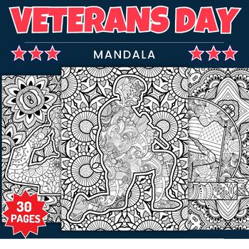 Preview of Veterans Day Mandala Coloring Pages Sheets - Fun Patriotic day Activities