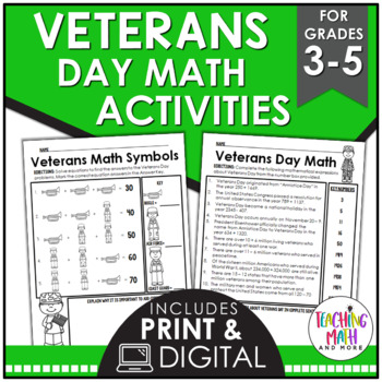 Preview of Veterans Day Math Activities | Veterans Day Math Worksheets