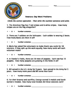 Preview of Veterans Day Math Word Problems