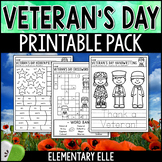 Veteran's Day Math and Literacy Printable Pack