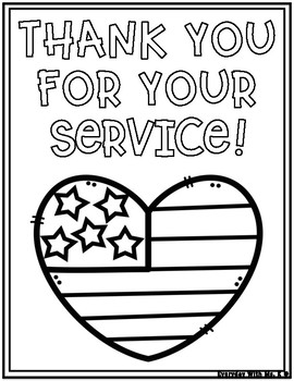 Veterans Day Memorial Day Thank You For Your Service Cards Coloring