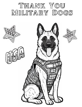 Preview of Veterans Day Military Dogs Coloring Sheet Thank You Military Dogs Coloring Page
