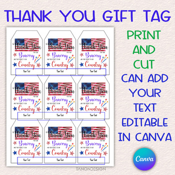 Veterans Day Military Thanks You Gift Tag Editable Printable Patriotic ...