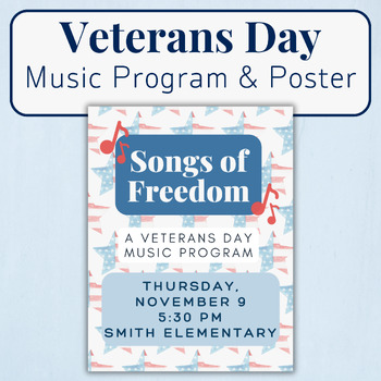 Preview of Veterans Day Music Program and Poster, Choir Concert, Elementary Music Program