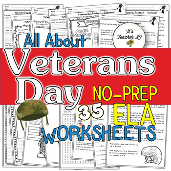 Preview of Veterans Day No-Prep ELA Worksheets Grade 3 4 5 6
