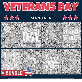 Preview of Veterans Day Patriots Day Mandala Coloring Pages - Fun Patriotic Army Activities