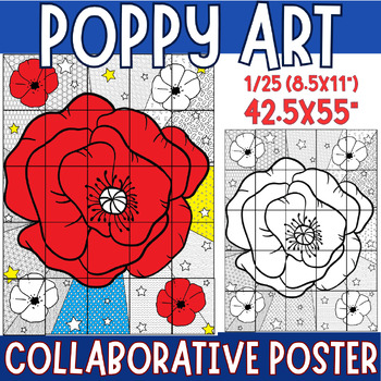 Preview of Veterans Day: Poppy Collaborative coloring Poster, Remembrance Day, Memorial day