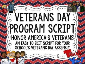 Preview of Veterans Day Program Script School Assembly or Class Activity to Honor Veterans