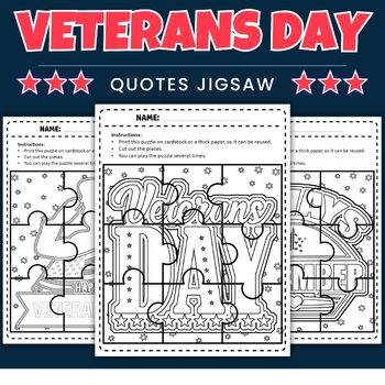 Preview of Veterans Day Quotes Jigsaw Coloring puzzles - Fun Patriotic Games & Activities