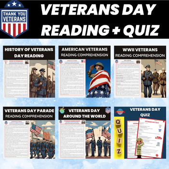 Preview of Veterans Day Reading Comprehension Informational Text Bundle November
