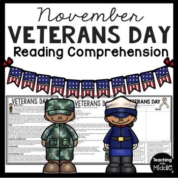 Preview of Veterans Day Informational Text Reading Comprehension Worksheet November