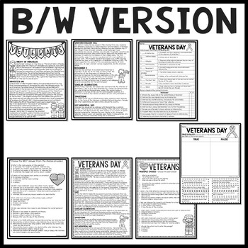 Veterans Day Reading Comprehension Worksheet - 2 Versions | TpT