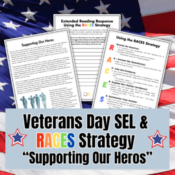 Preview of Veterans Day Reading Comprehension & Written Response Using RACES Strategy