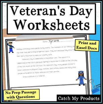 Preview of Veterans Day Reading Comprehension and Activities