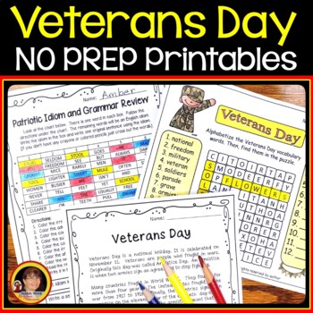 Preview of Veterans Day Reading Comprehension - ESL Activities & Worksheets