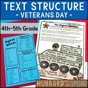 Preview of Veterans Day Reading Passages - Text Structure Graphic Organizer & Signal Words