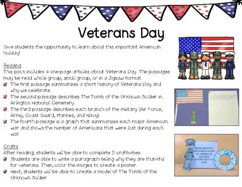 Veterans Day Reading Passages and Craftivities by BusyBeeinGradeThree
