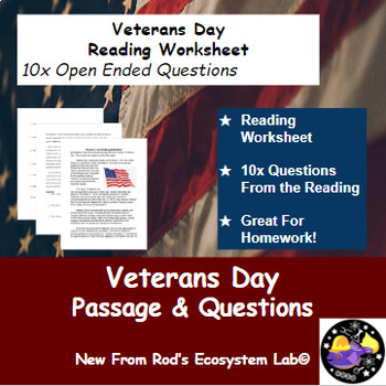 Preview of Veterans Day Reading Worksheet **Editable**