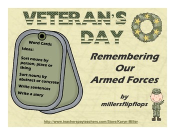 Preview of Veteran's Day - Remembering Our Armed Forces - Word Card Freebie