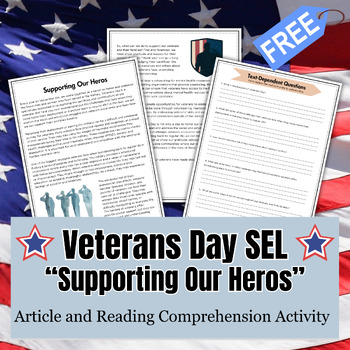 Preview of Veterans Day SEL Reading Comprehension Activity - FREEBIE!