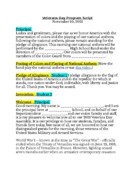 Preview of Veterans Day Script (Christian School)
