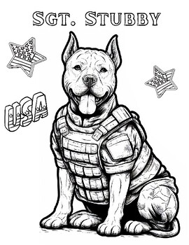 Preview of Veterans Day Sgt Stubby Coloring Page - Sgt. Stubby Military Dog Coloring Sheet