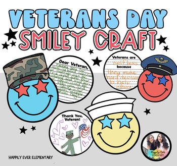 Preview of Veterans Day Smiley Face Craft and Writing | Military Hats | Thank You