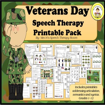Preview of Veterans Day Speech Therapy Printable Pack