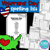Veterans Day Spelling List and Worksheets