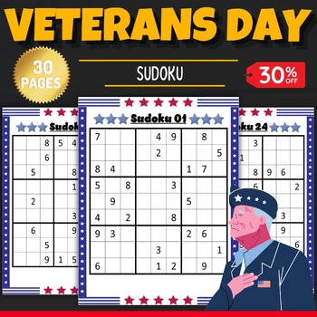 Preview of Veterans Day Sudoku Puzzles With Solution - Patriots Day Games Activities