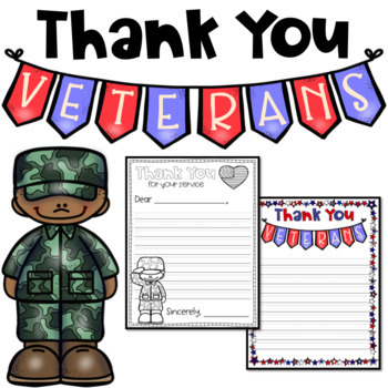 Preview of Veterans Day Thank You Letter Writing FREEBIE