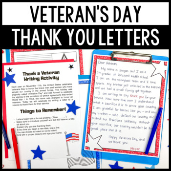 Preview of Veterans Day Thank You Letter Writing Activity