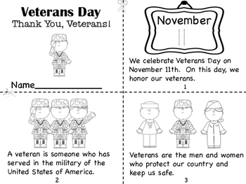 Download Veterans Day Thank You Veterans Mini Book And Coloring Pages