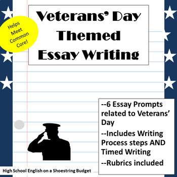 Preview of Veterans' Day Themed Essay Writing, w Rubrics & Printables