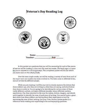 Preview of Veterans Day Unit - Nonfiction Texts, Reading Logs, Research Essay