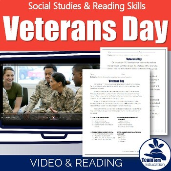 Preview of Veterans Day Video and Reading Comprehension (Grades 3-5)