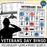 Veterans Day Vocabulary Bingo Game and Word Search