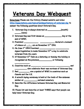 Preview of Veterans' Day Webquest