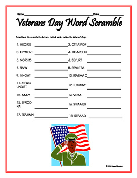 Veterans Day Word Search and Word Scramble - Two Word Puzzles! by ...