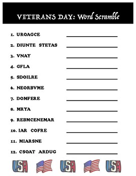 Veterans Day Word Scramble by HUTCH'S HAPPENINGS | TPT