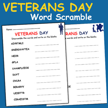 Veterans Day Word Scramble Puzzle Worksheet Activity by Remarkable Math ...