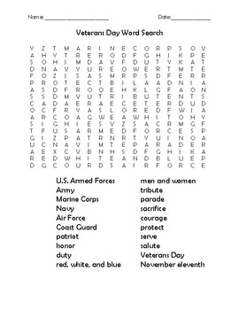 veterans day word search