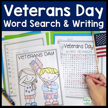 Preview of Veterans Day Word Search Activity, Veterans Day Writing Acrostic & Coloring Page