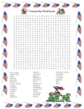 Preview of Veterans Day Word Search- Harder 35 Words