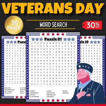 Preview of Veterans Day Word Search With Solution -Fun Veteran's Day Brain Games Activities