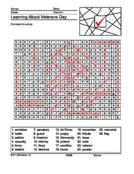 Veterans Day Word Search and Word Scramble Printable ...