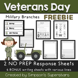 Veterans Day Word Wall Cards and Response Sheets
