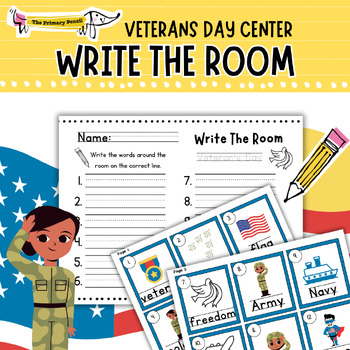 Preview of Veterans Day Write The Room Activity Center | Social Studies Vocabulary Writing