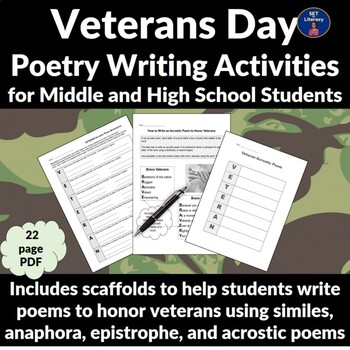 Preview of Veterans Day Writing Poetry Activity for Middle and High School Students