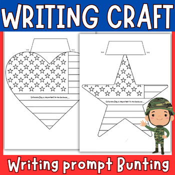 Preview of Veterans Day Writing Prompt Bunting: Celebrate Veterans and Build Writing Skills